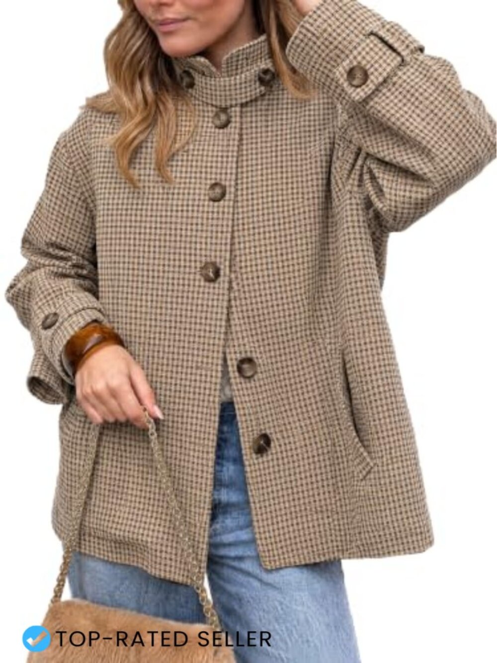 Womens Plaid Shacket Houndstooth Jacket Vintage Button Down Fall Outerwear